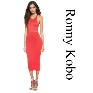 Ronny‎ Kobo Women's Esha Coral Pointelle Knit Dress- Orange Vermilion Size M